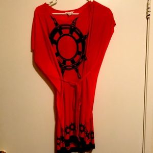 Nautical synched waist orange midi dress